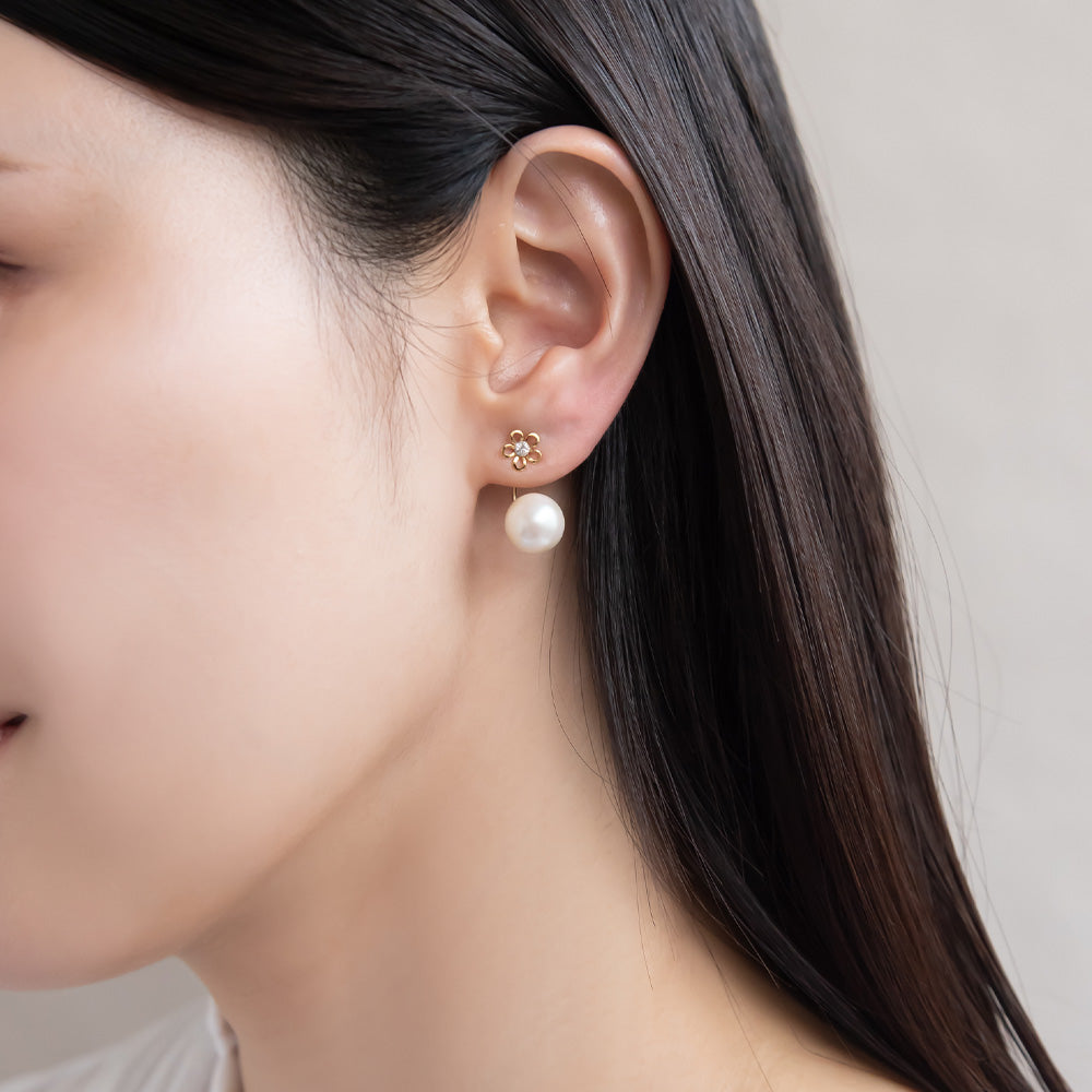 Flower and Pearl Jacket Earrings