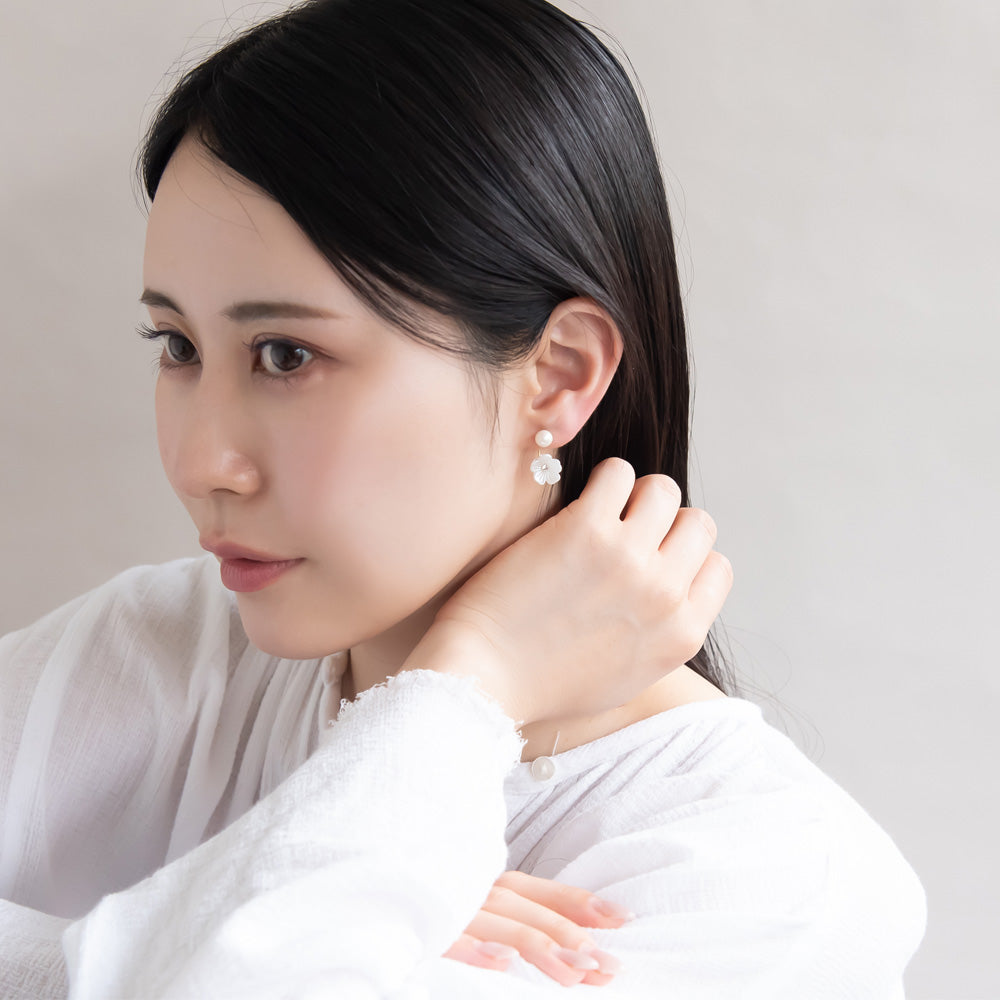 Flower and Pearl Jacket Earrings