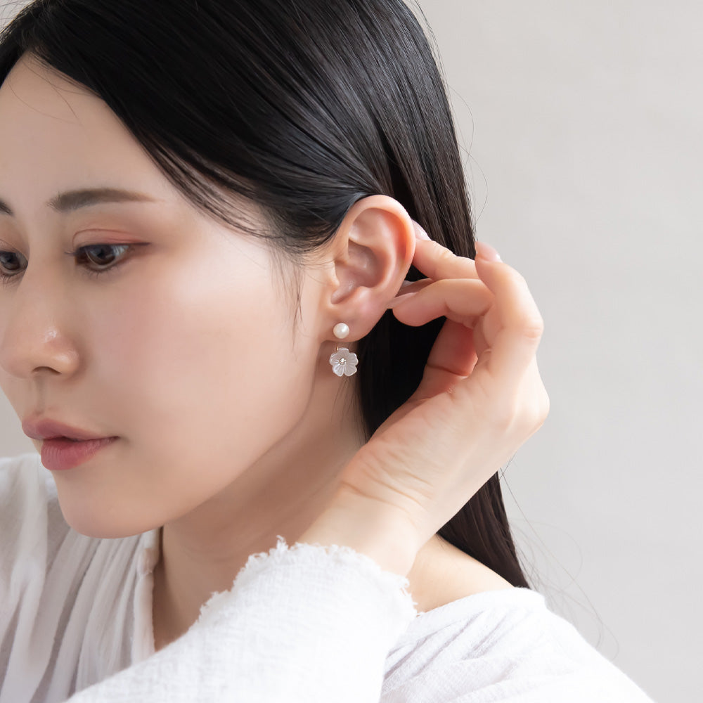 Flower and Pearl Jacket Earrings