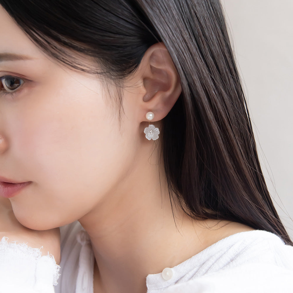 Flower and Pearl Jacket Earrings