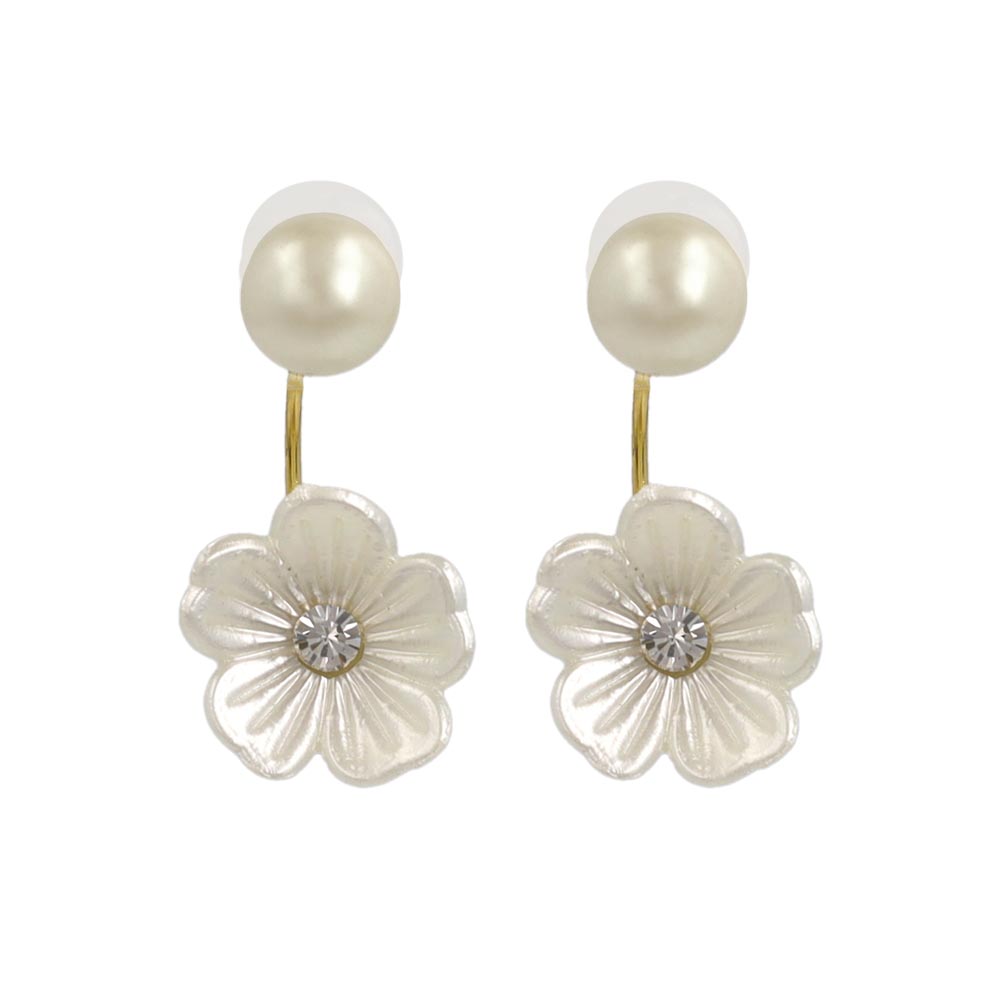 Flower and Pearl Jacket Earrings