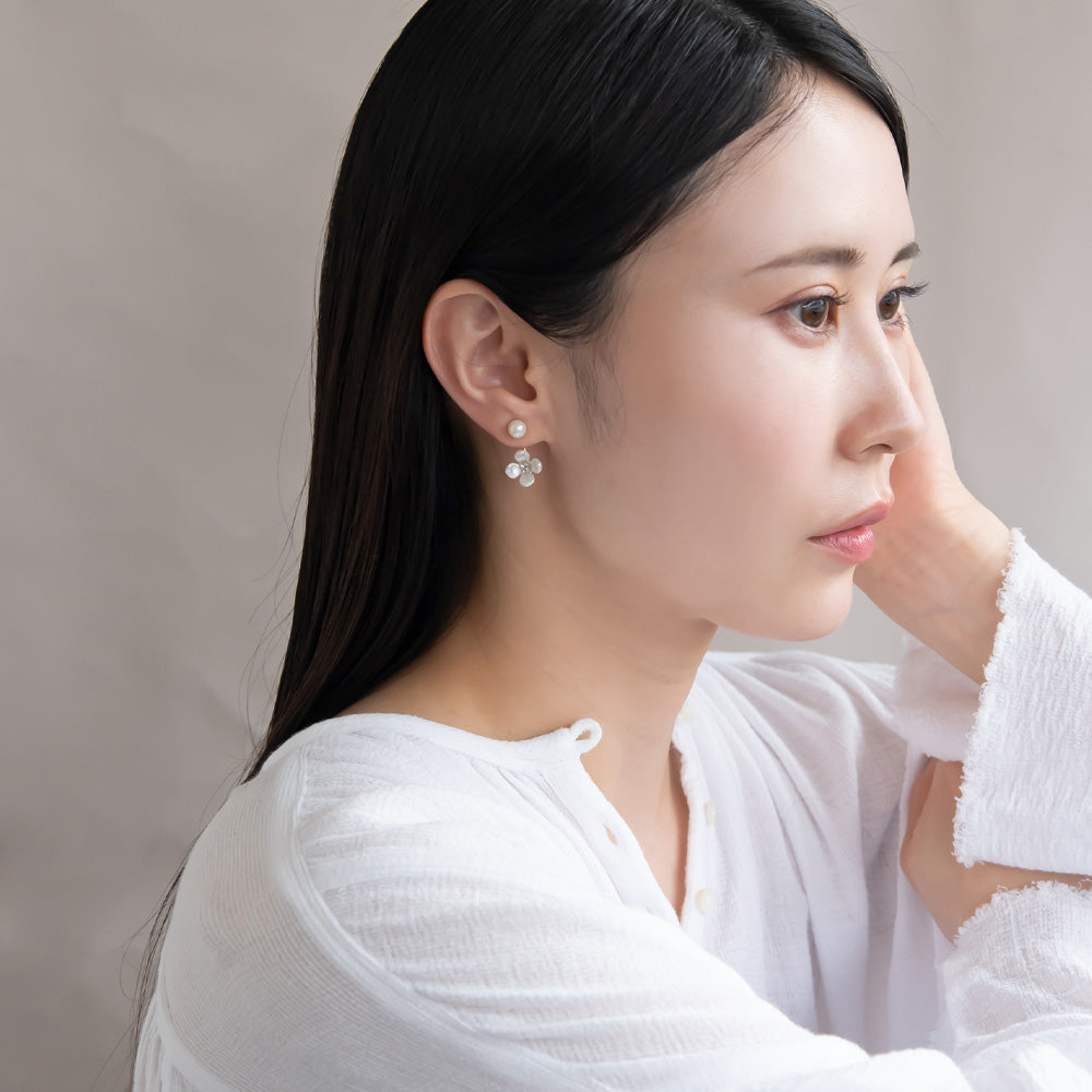 Flower and Pearl Jacket Earrings