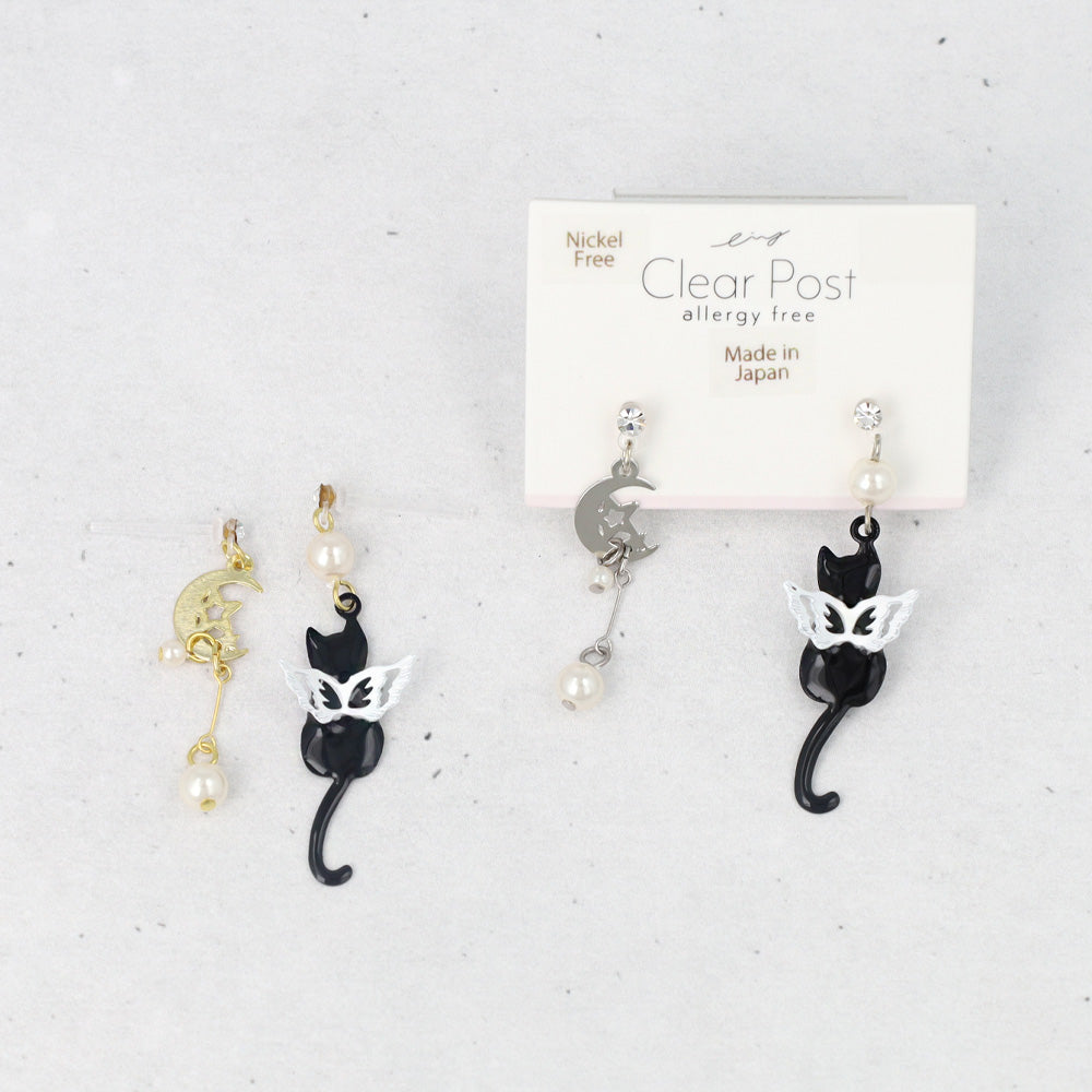 Moon and Angel Cat Plastic Earrings - osewaya