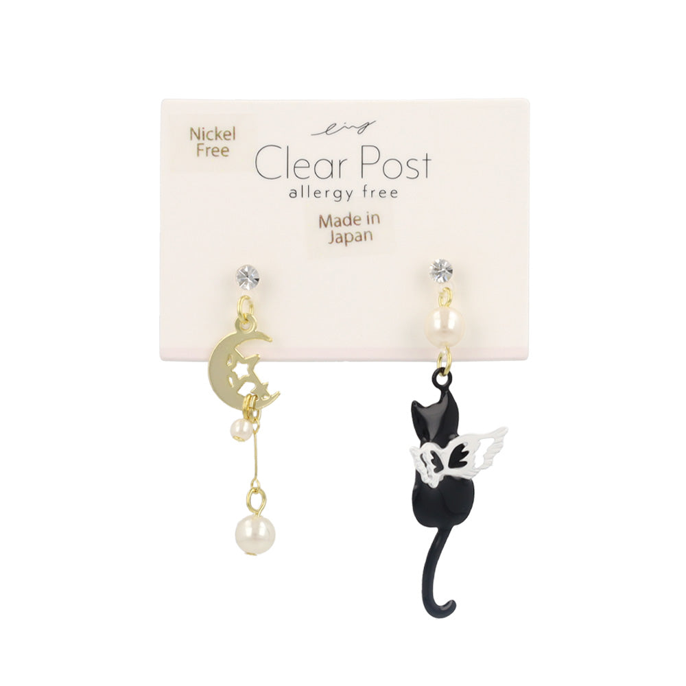 Moon and Angel Cat Plastic Earrings