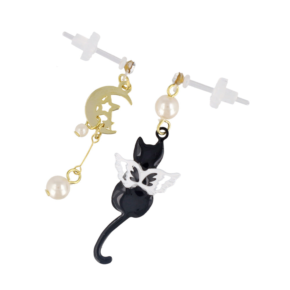 Moon and Angel Cat Plastic Earrings