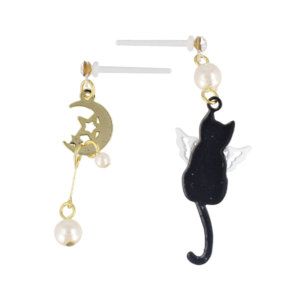 Moon and Angel Cat Plastic Earrings