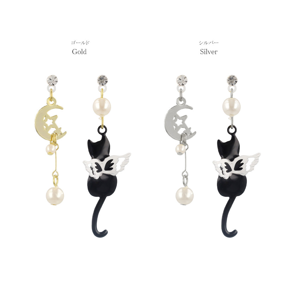 Moon and Angel Cat Plastic Earrings