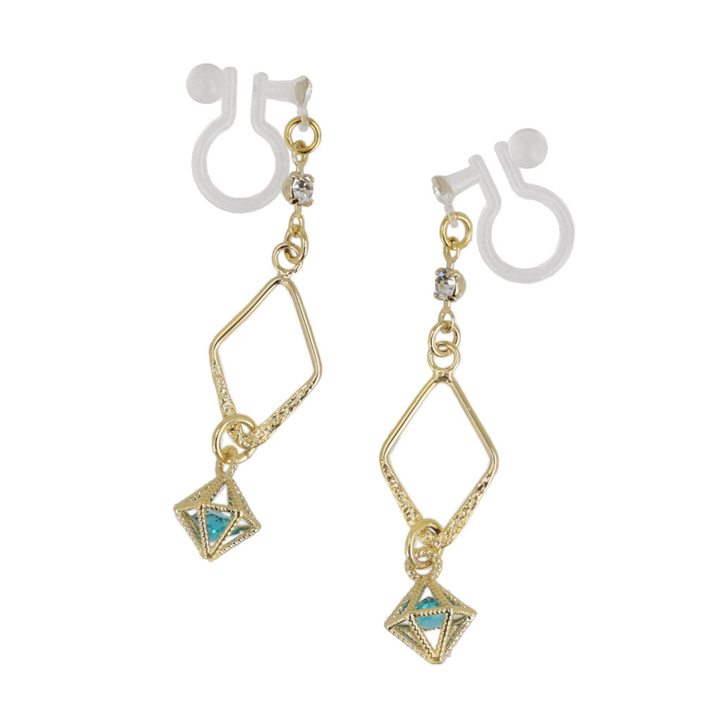 Caged Stone Dangle Invisible Clip Ons