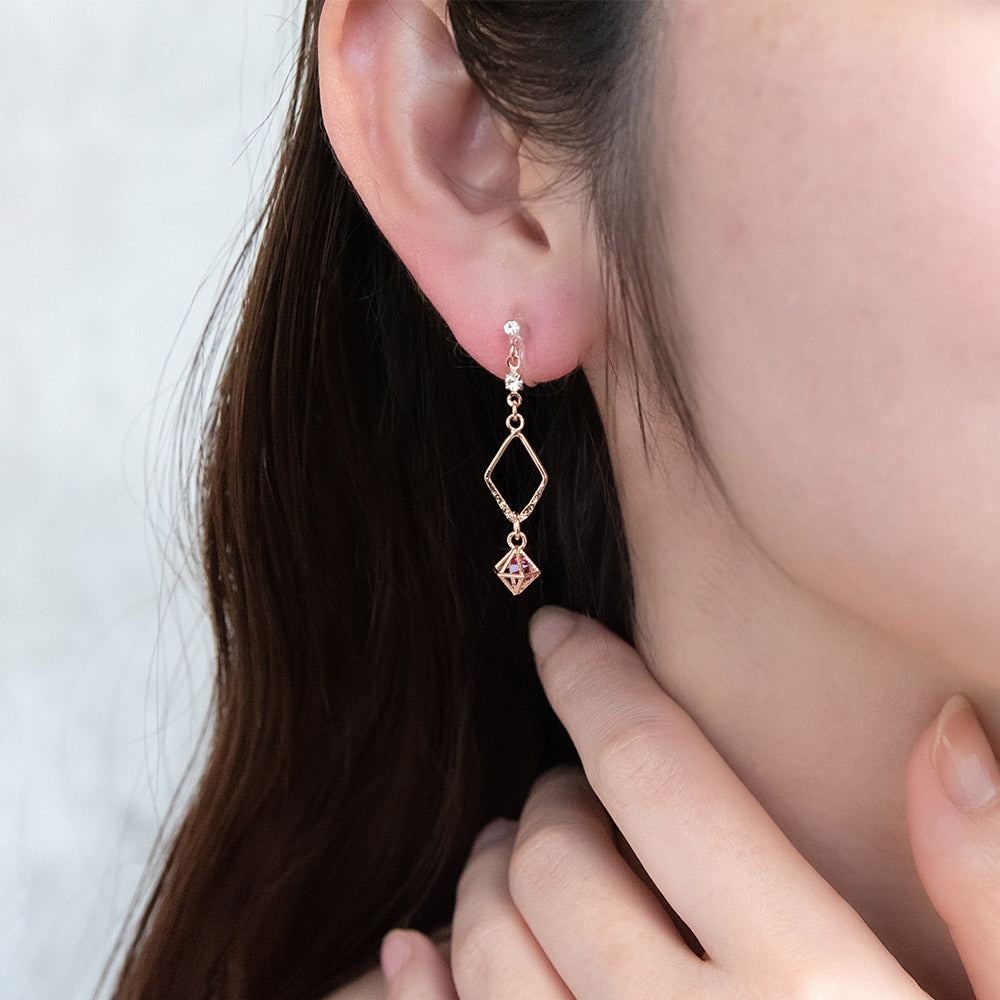 Caged Stone Dangle Invisible Clip Ons