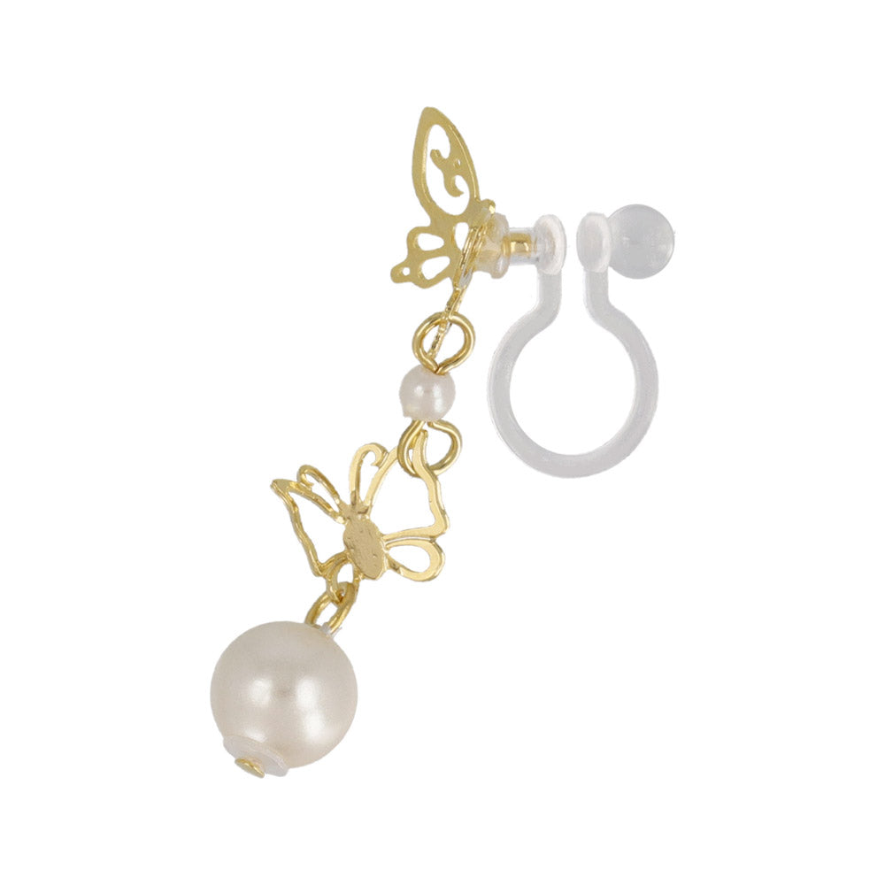 Butterfly Link Pearl Drop Invisible Clip Ons