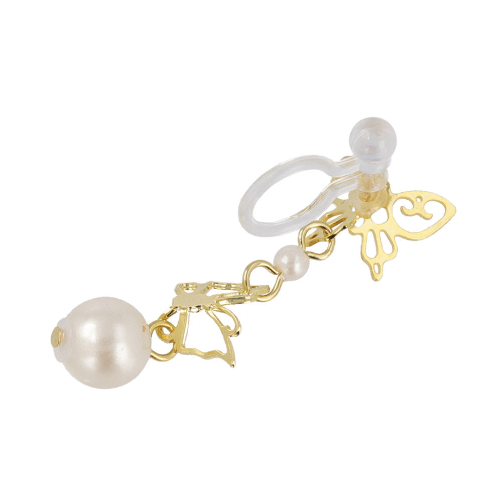 Butterfly Link Pearl Drop Invisible Clip Ons