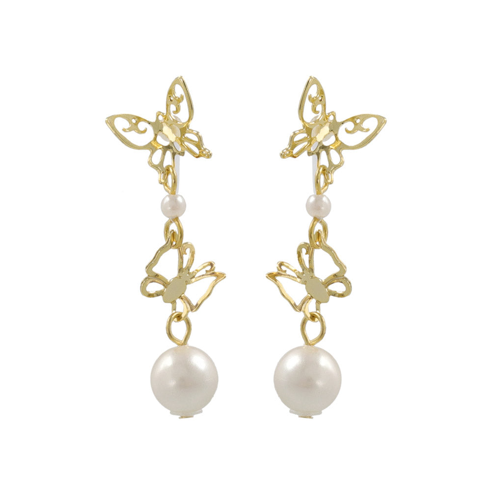 Butterfly Link Pearl Drop Invisible Clip Ons