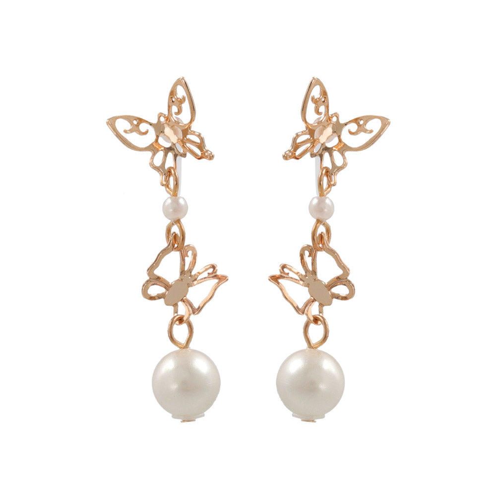 Butterfly Link Pearl Drop Invisible Clip Ons