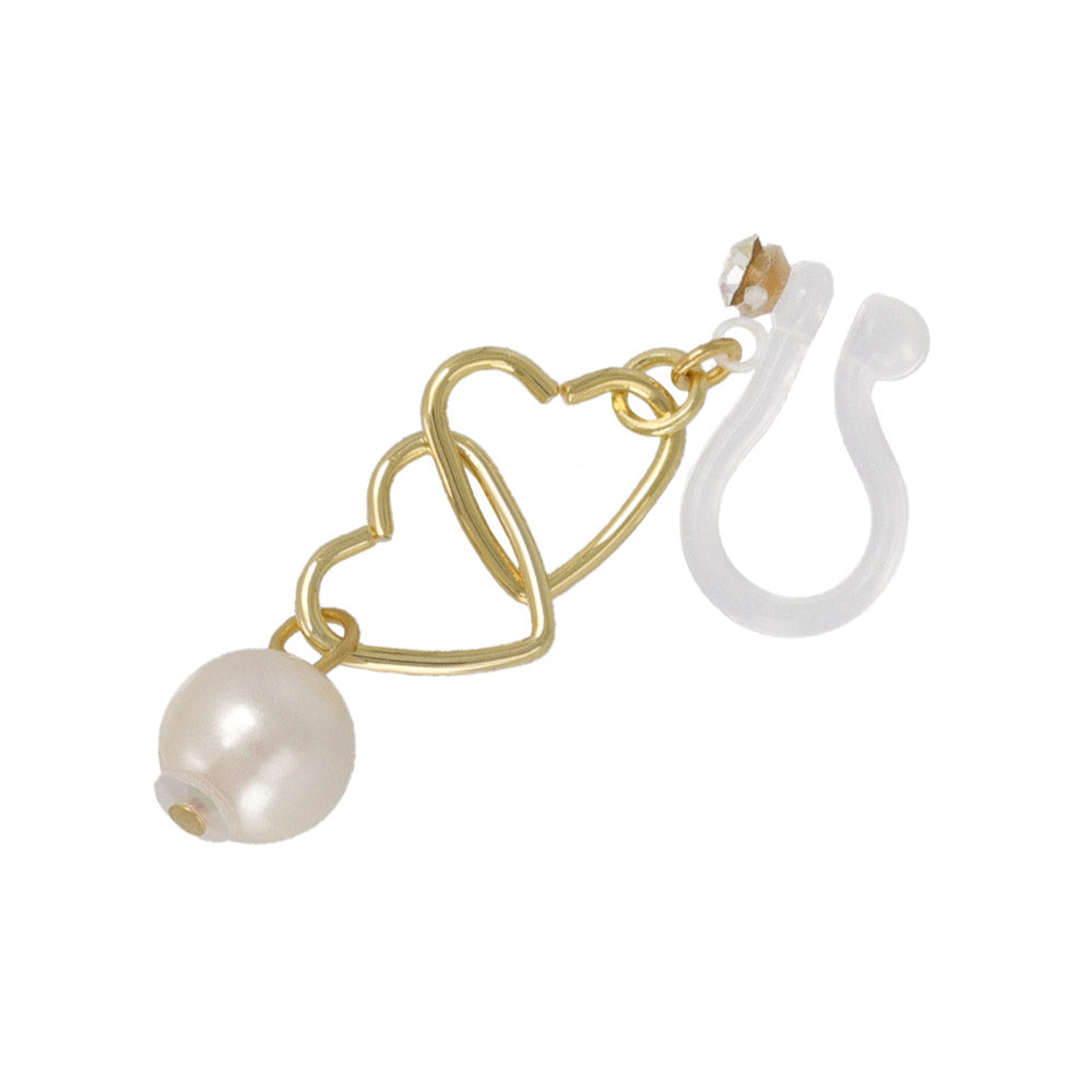 Heart Link Pearl Drop Invisible Clip Ons