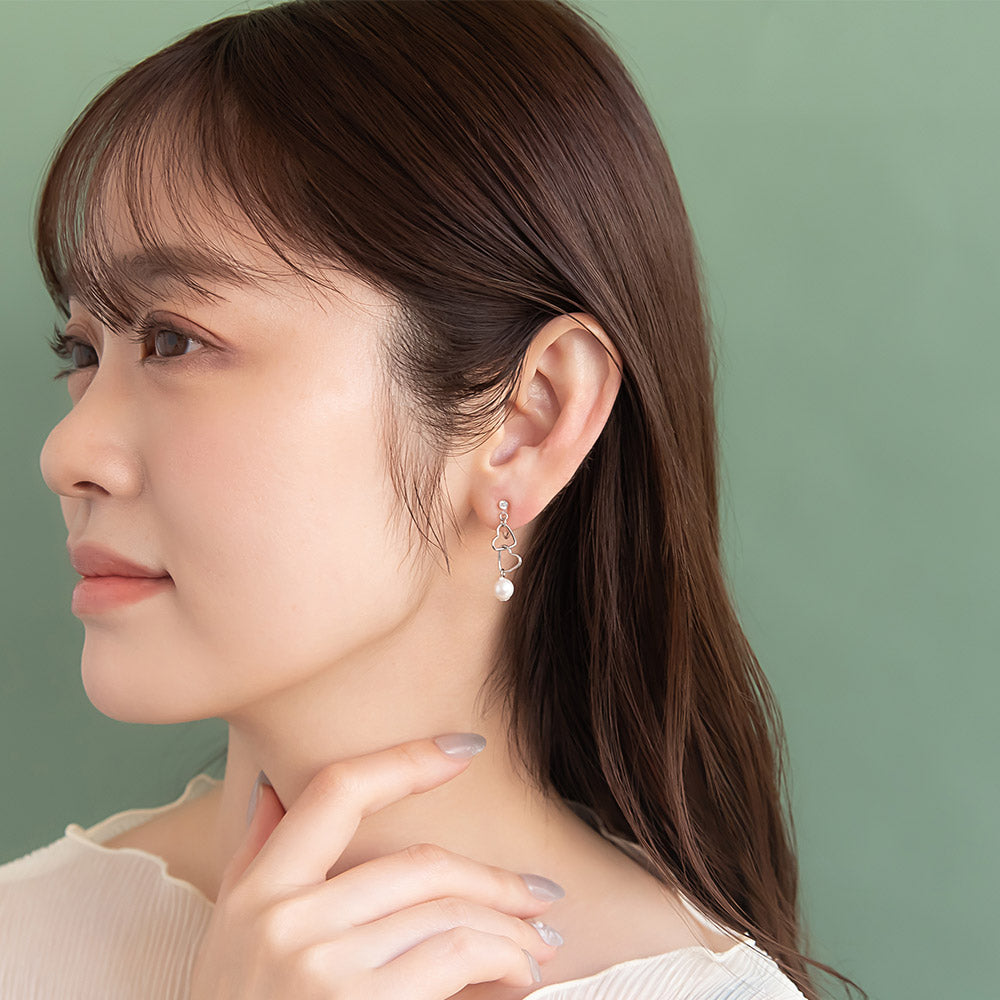 Heart Link Pearl Drop Invisible Clip Ons