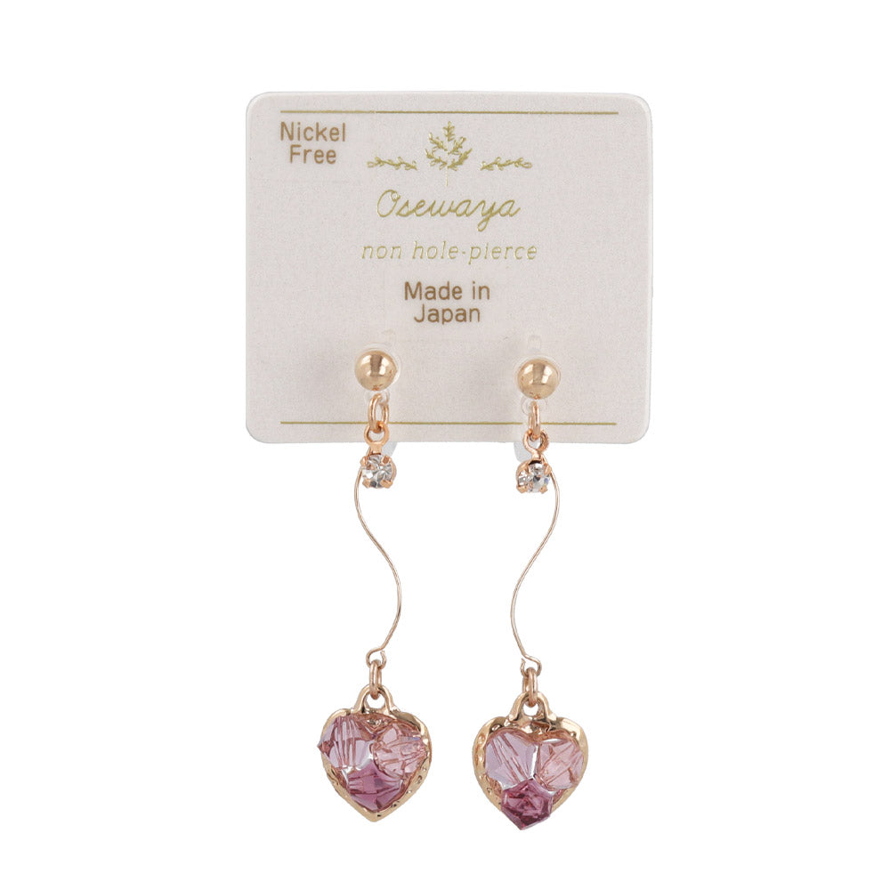 Beaded Heart Dangle Invisible Clip Ons
