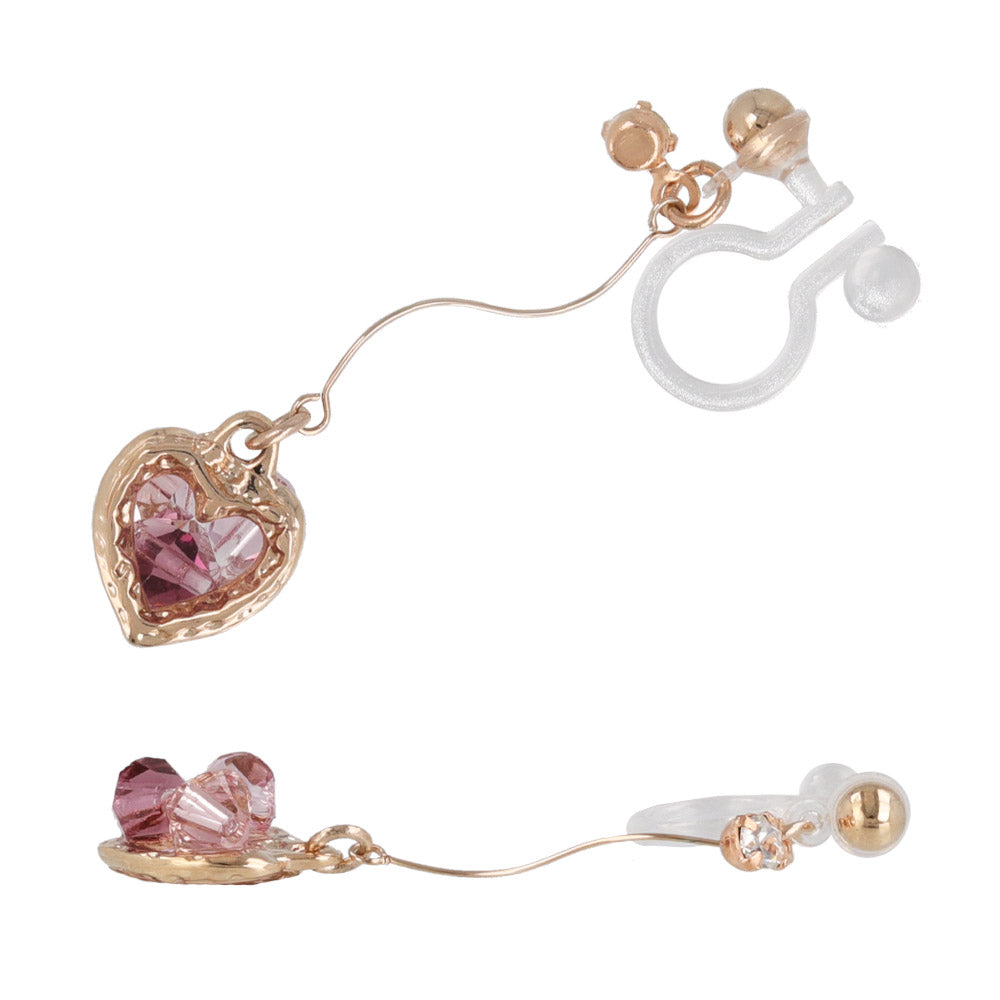Beaded Heart Dangle Invisible Clip Ons