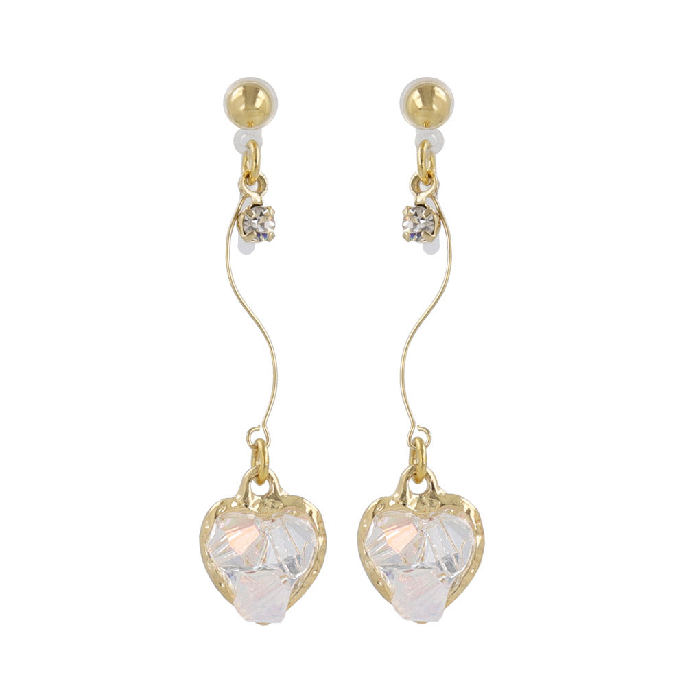 Beaded Heart Dangle Invisible Clip Ons