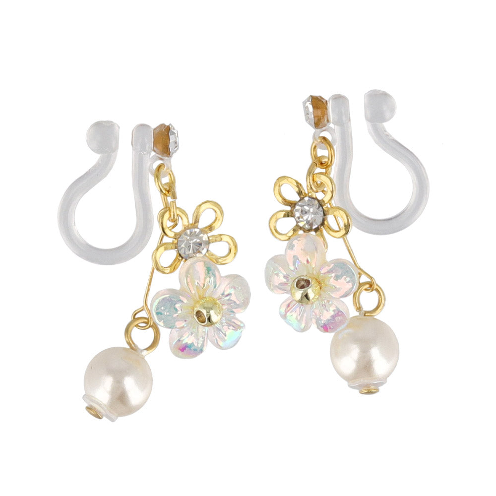 Iridescent Flower Pearl Invisible Clip Ons