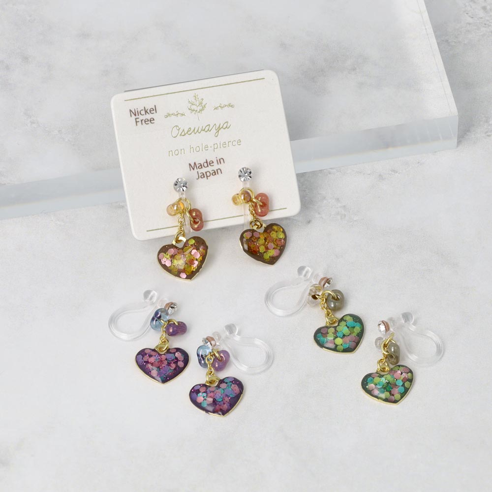 Sequin Heart Drop Invisible Clip Ons