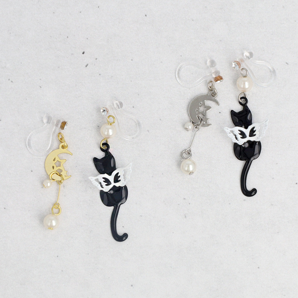 Moon and Angel Cat Invisible Clip Ons - osewaya