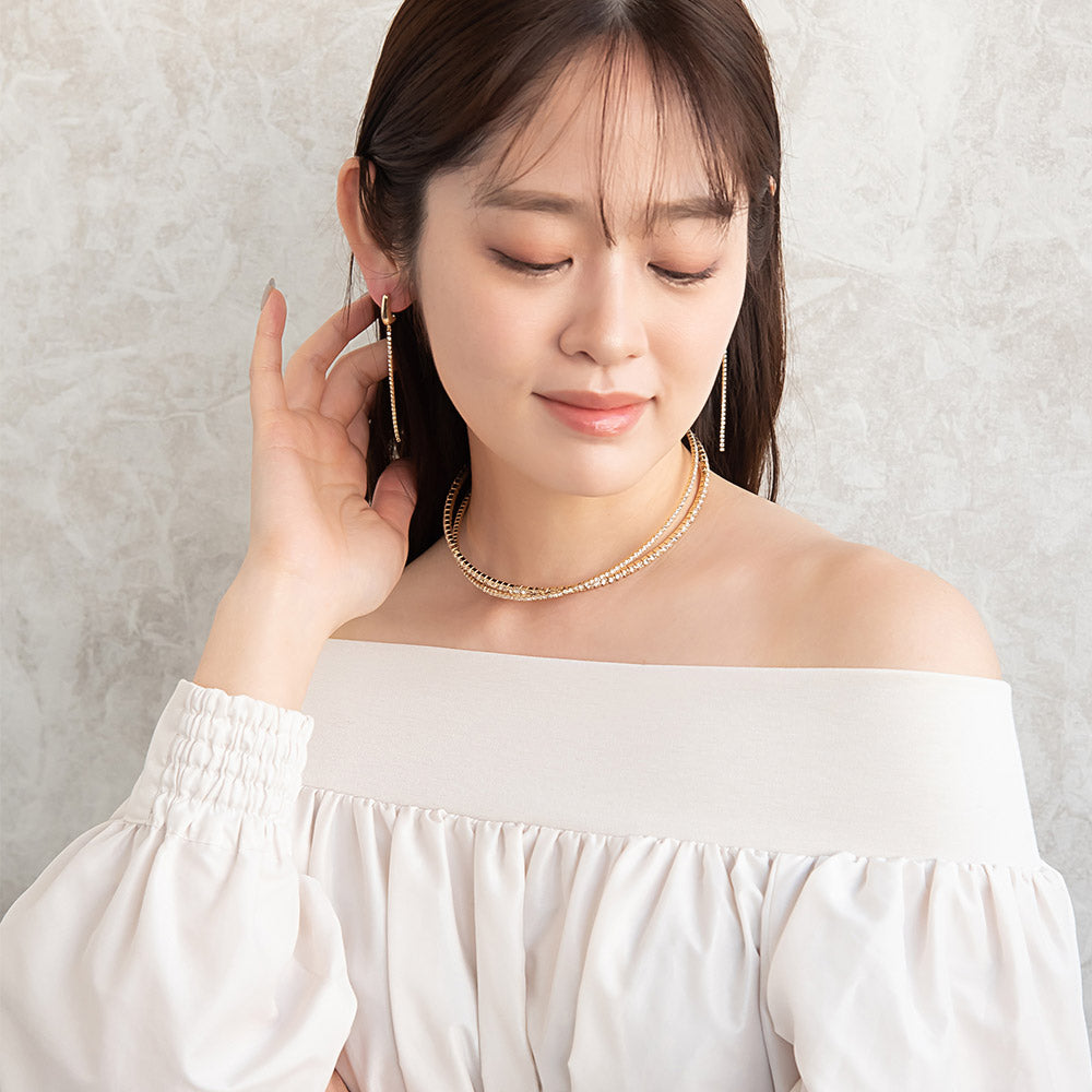 Stone Studded Cross Cuff Necklace