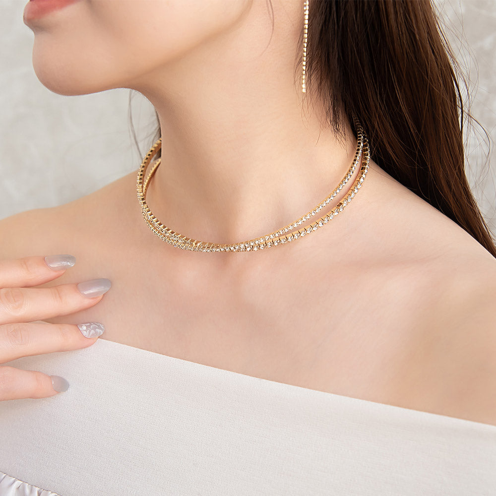 Stone Studded Cross Cuff Necklace