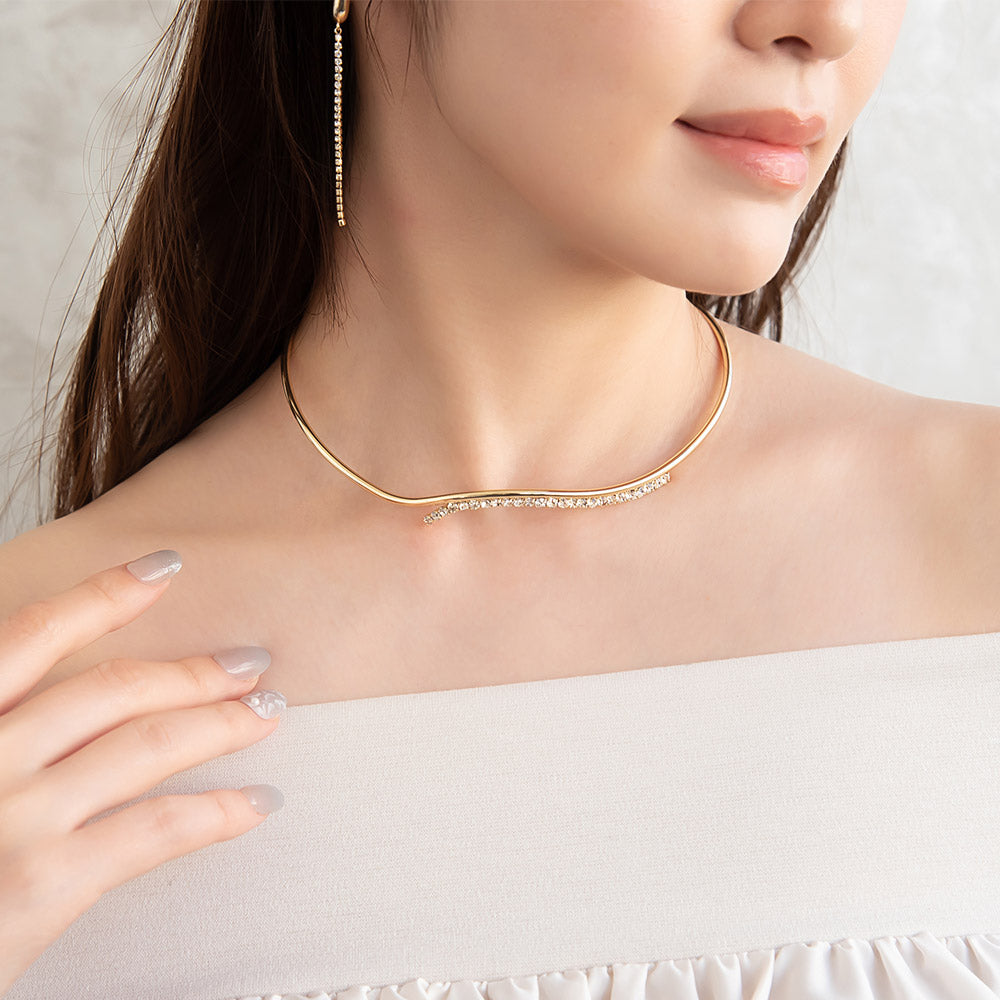 Stone Studded Wave Cuff Necklace