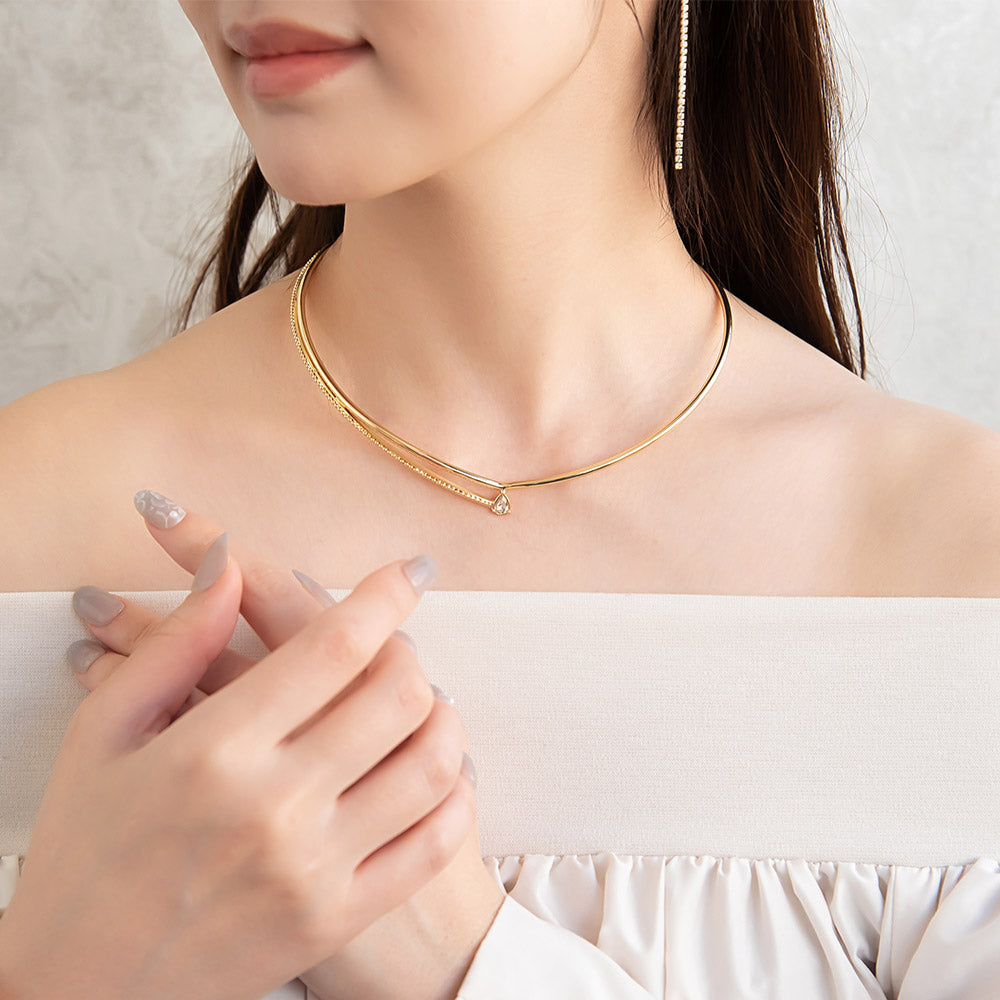 Pear Stone Textured V Cuff Necklace