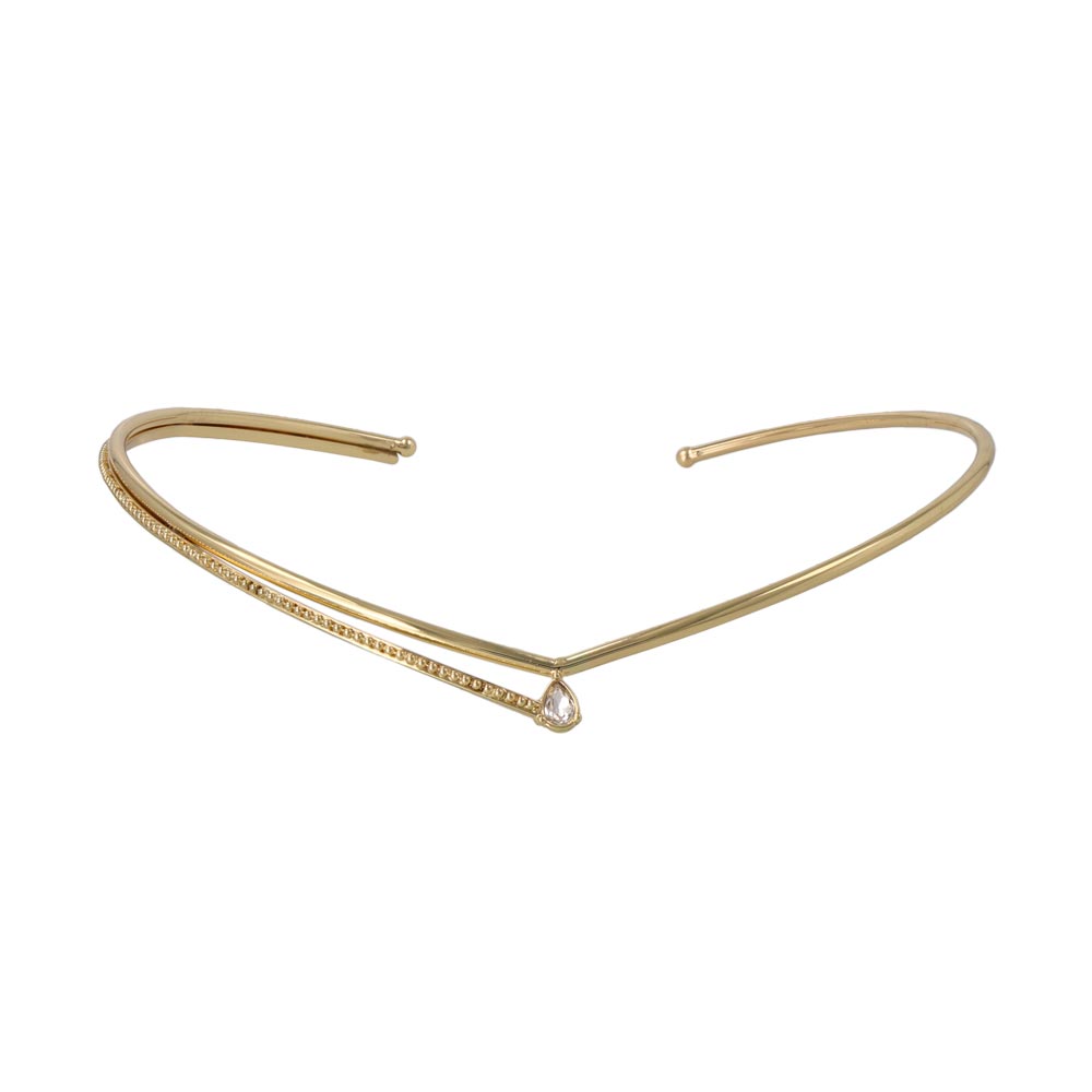 Pear Stone Textured V Cuff Necklace