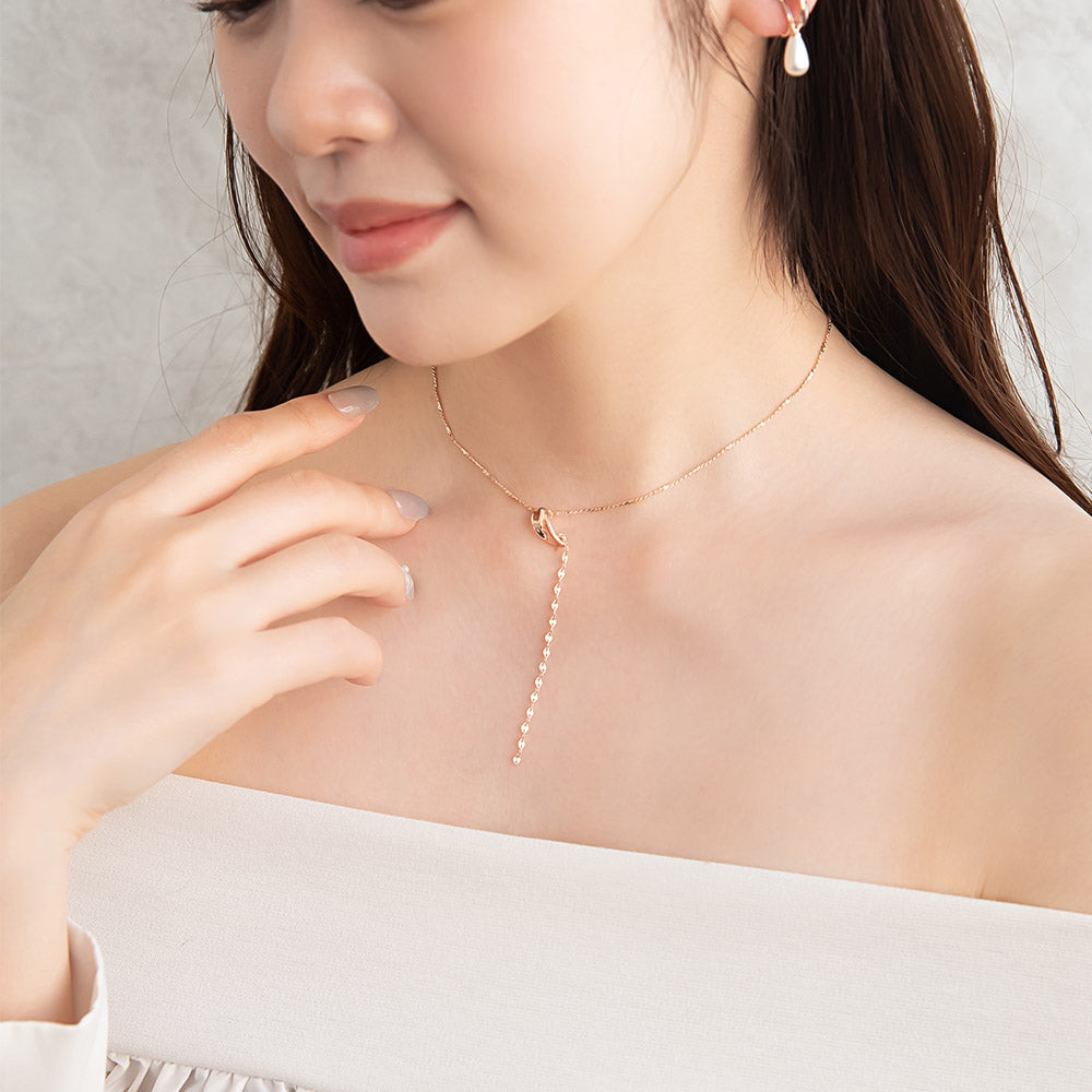 Rose Silver Tone Long Y Shape Slider Necklace