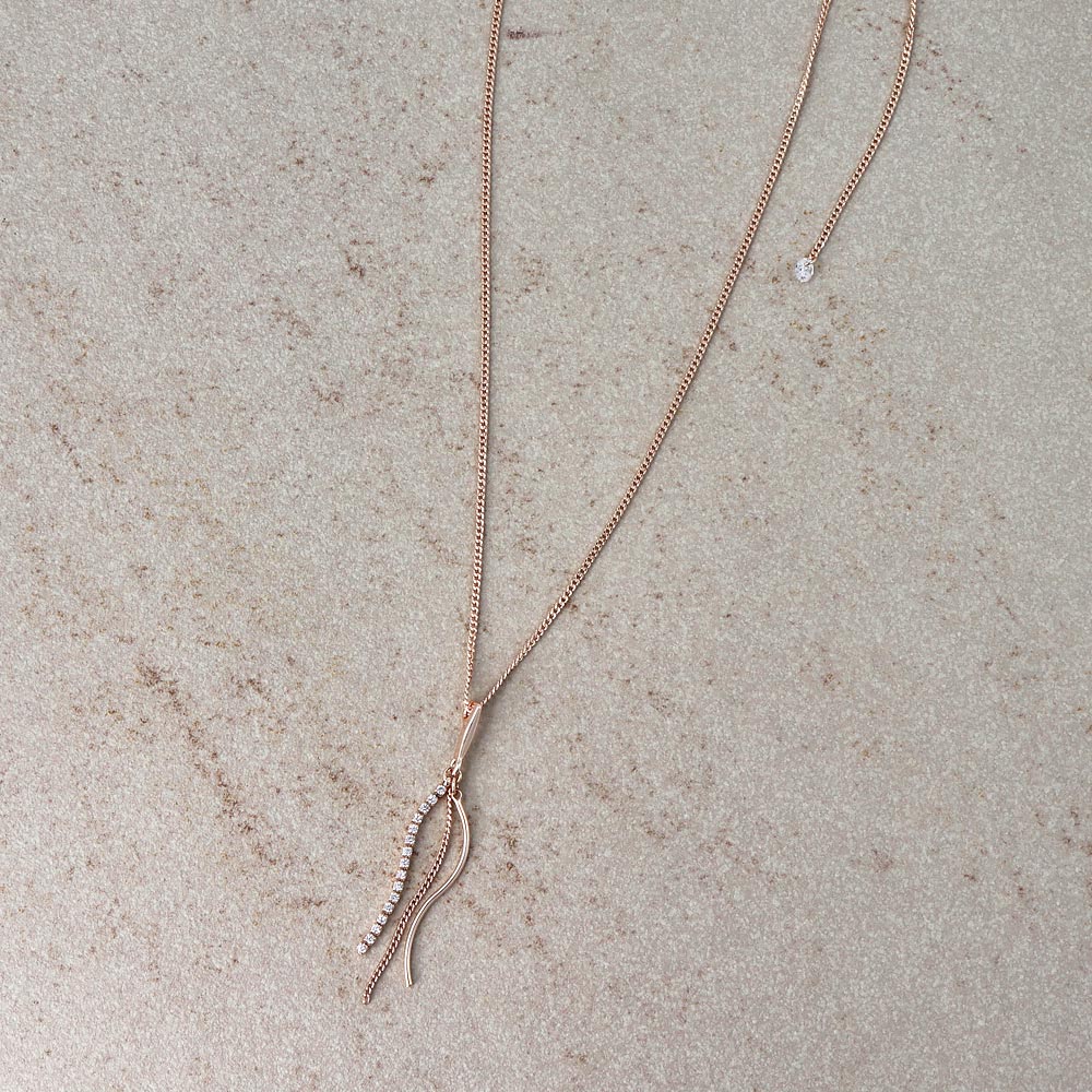 Rose Silver Tone Mixed Fringe Y Shape Slider Necklace