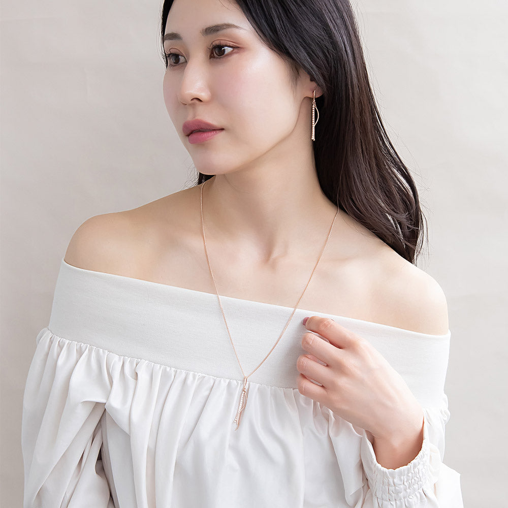 Rose Silver Tone Mixed Fringe Y Shape Slider Necklace