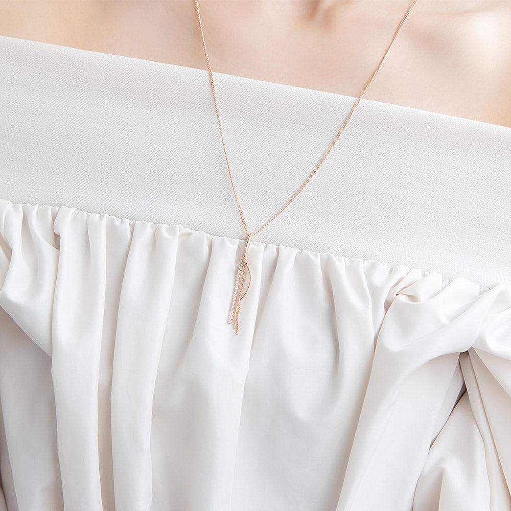 Rose Silver Tone Mixed Fringe Y Shape Slider Necklace