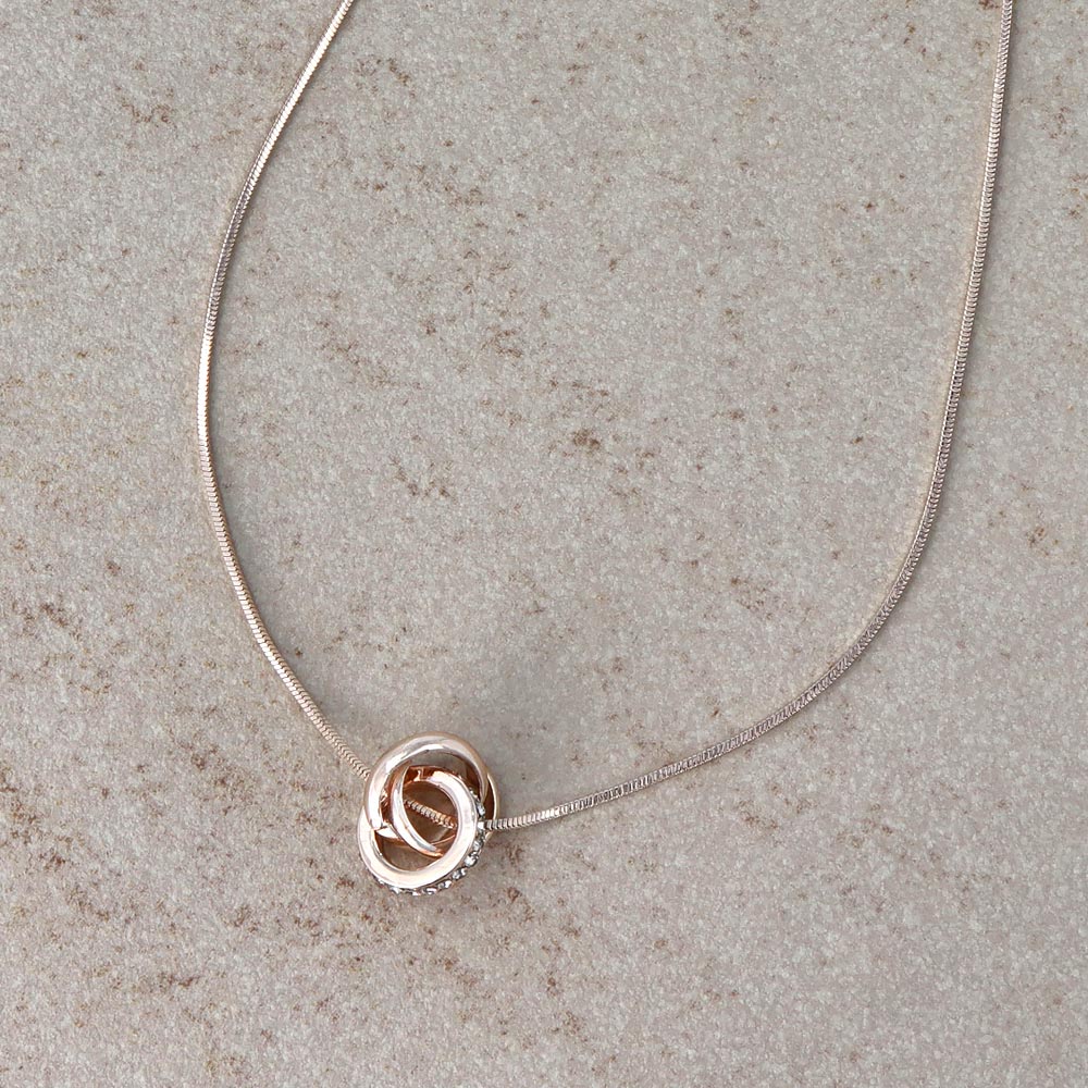 Rose Silver Tone Layered Ring Slider Necklace - osewaya