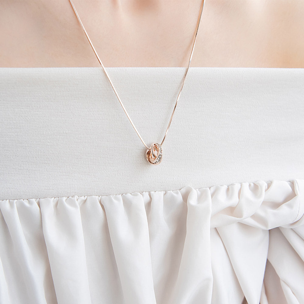 Rose Silver Tone Layered Ring Slider Necklace