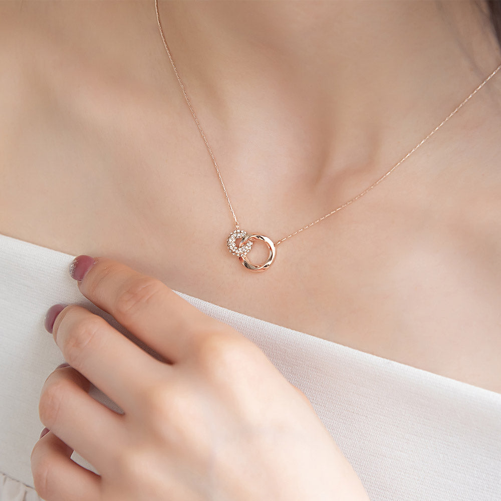 Rose Silver Tone Pave and Molten Link Necklace