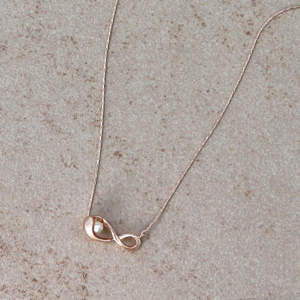 Rose Silver Tone Pearly Infinity Necklace