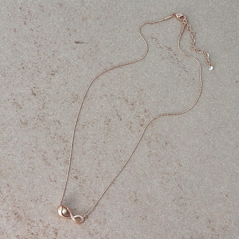 Rose Silver Tone Pearly Infinity Necklace