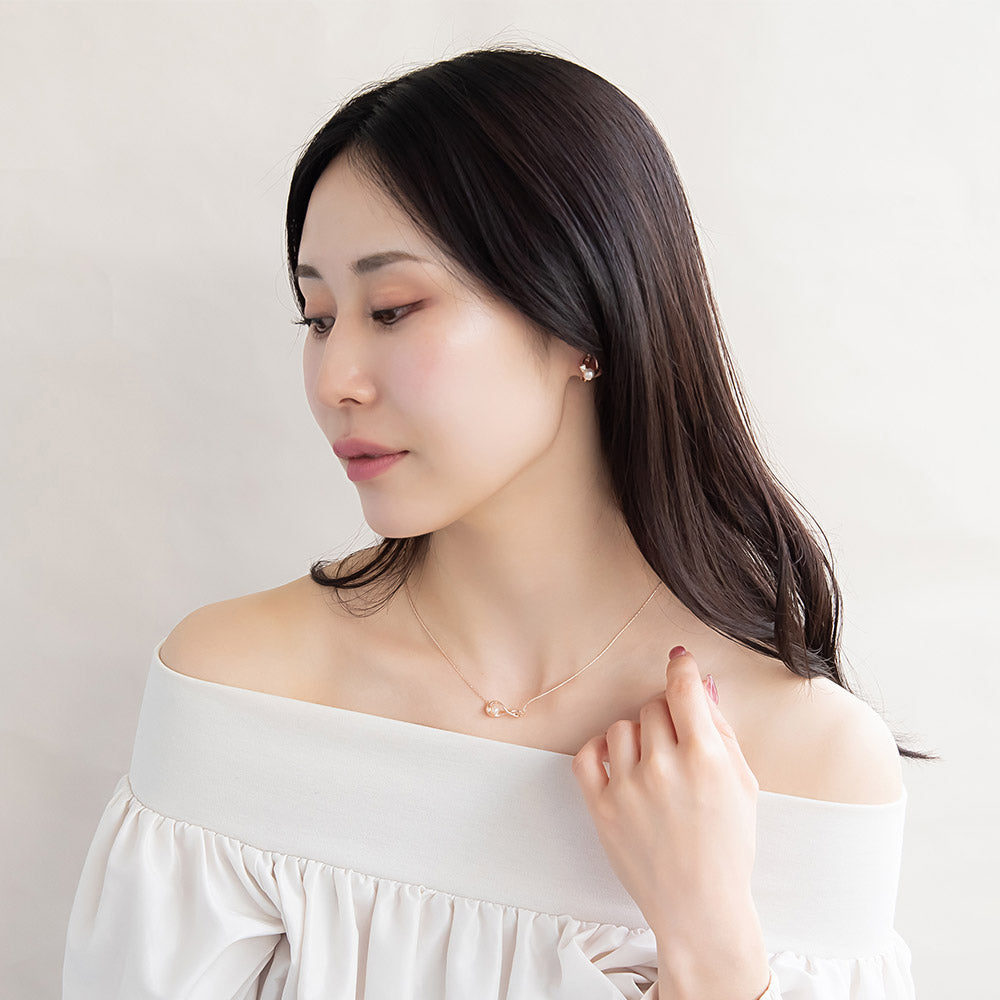 Rose Silver Tone Pearly Infinity Necklace