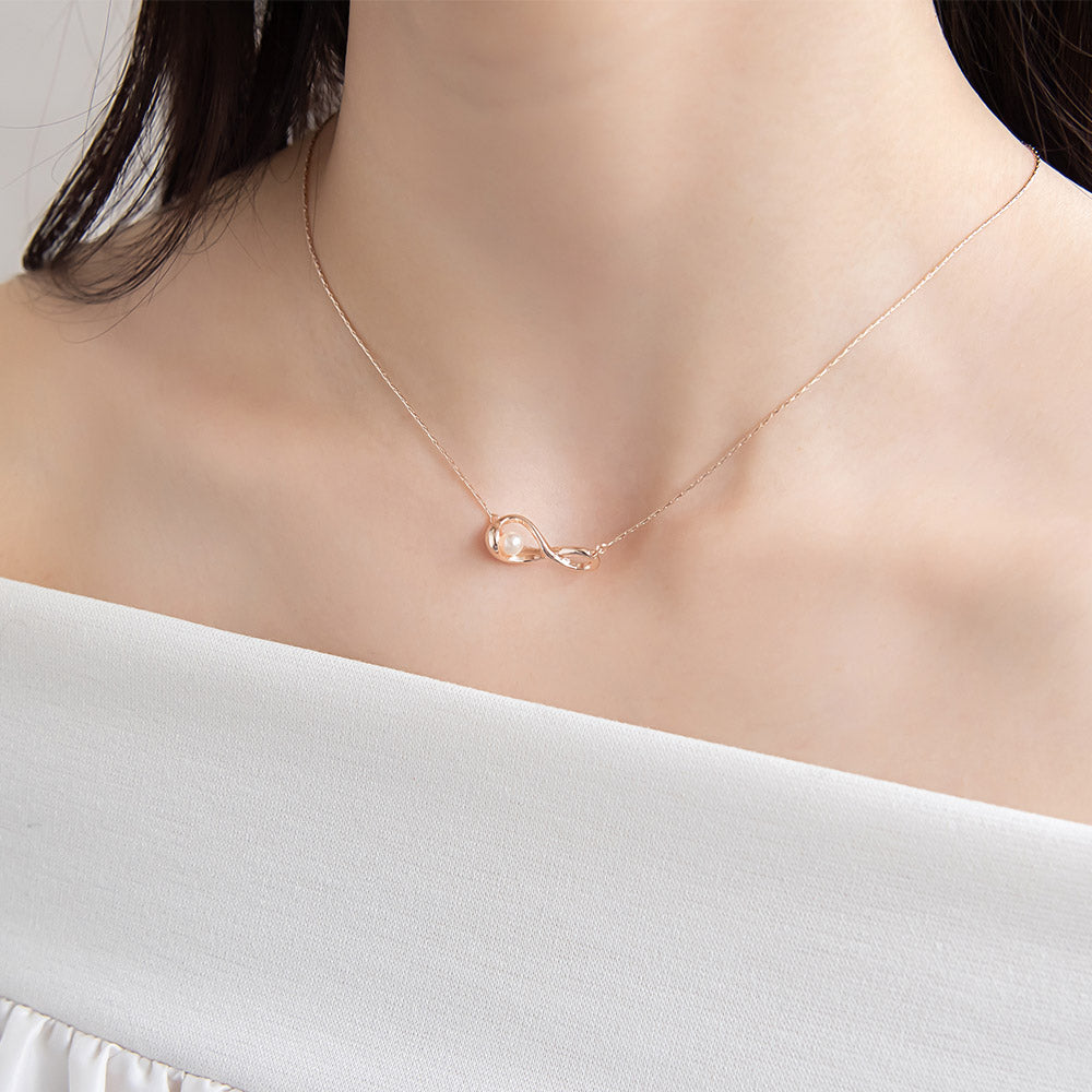 Rose Silver Tone Pearly Infinity Necklace