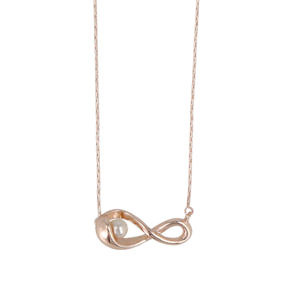 Rose Silver Tone Pearly Infinity Necklace