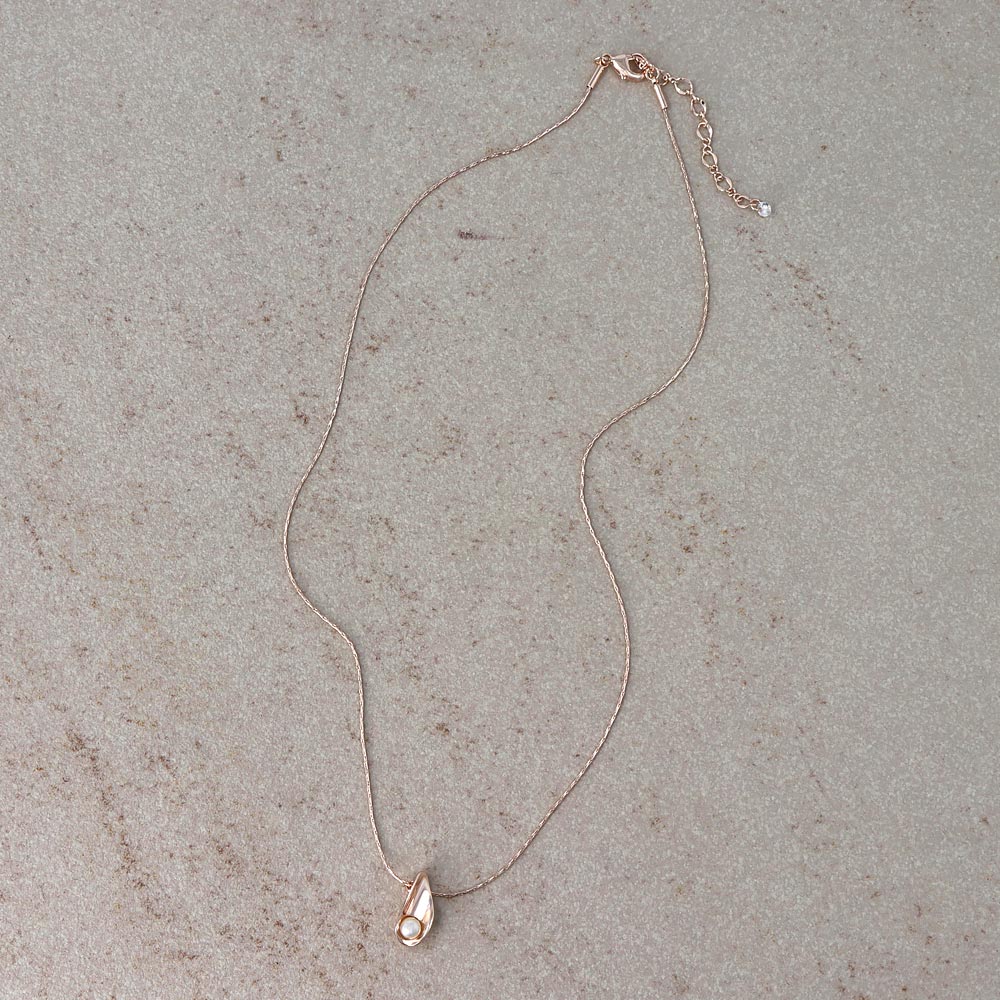 Rose Silver Tone Pearl Molten Curve Necklace