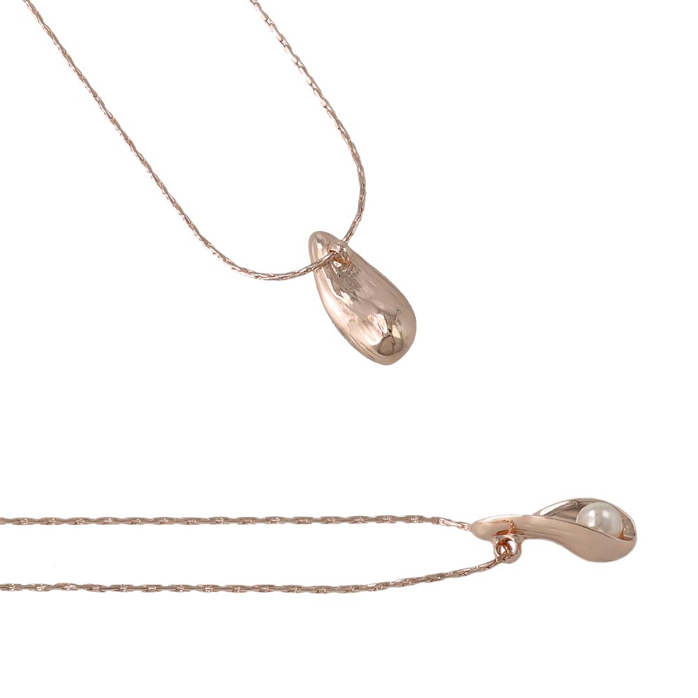 Rose Silver Tone Pearl Molten Curve Necklace