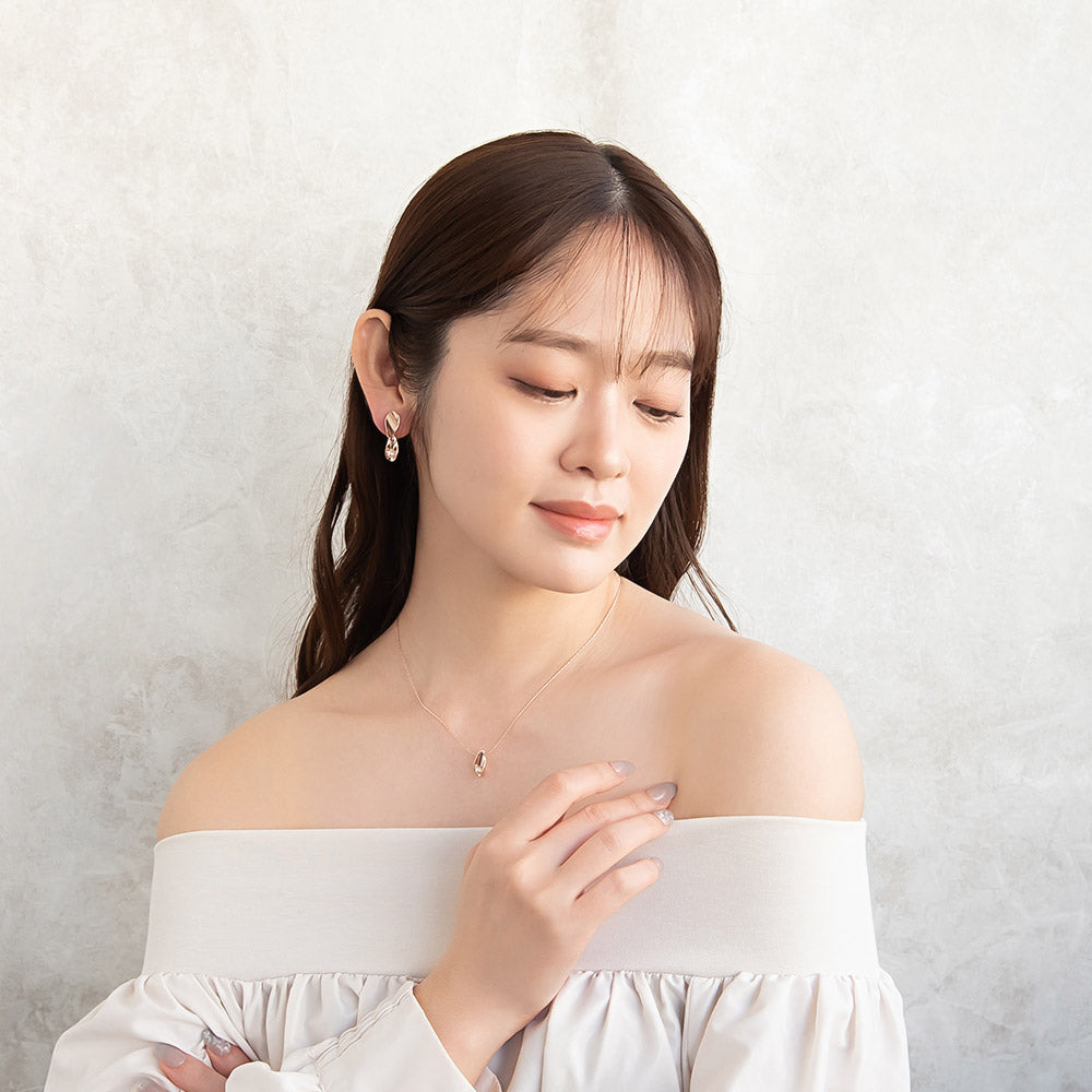 Rose Silver Tone Pearl Molten Curve Necklace