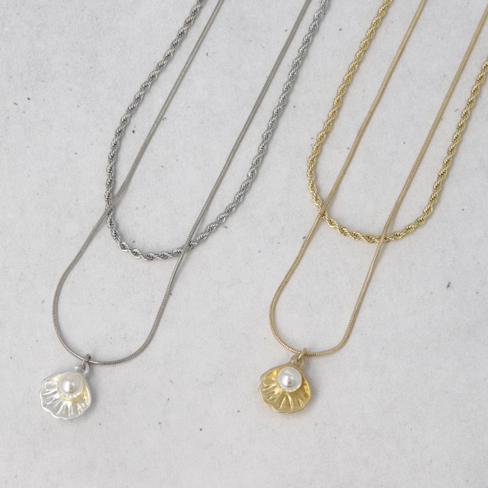 Scallop Shell Pendant Layered Necklace - osewaya