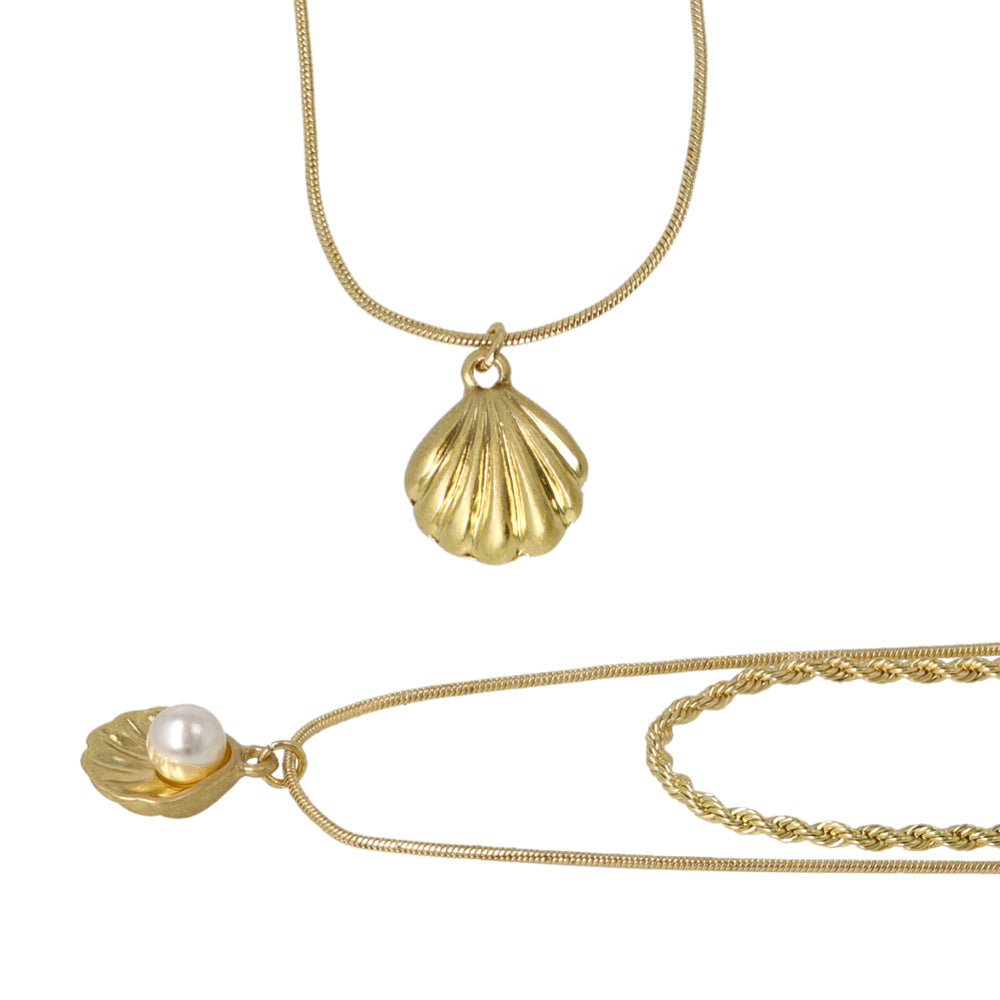 Scallop Shell Pendant Layered Necklace