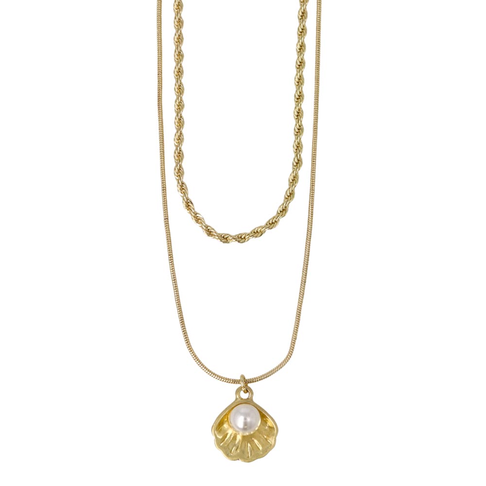 Scallop Shell Pendant Layered Necklace