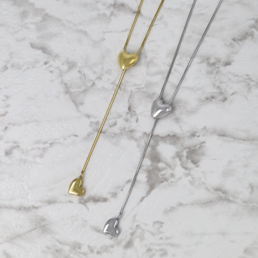 Double Heart Slider Lariat Necklace