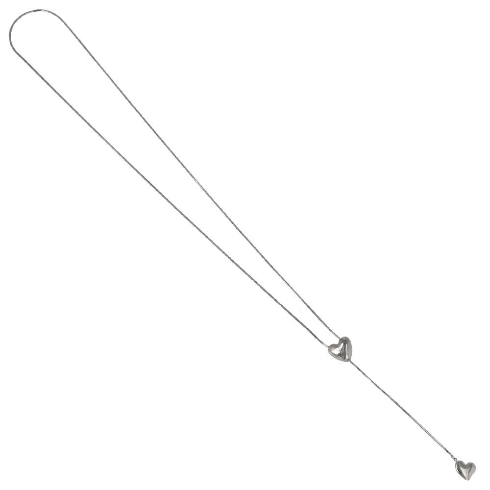 Double Heart Slider Lariat Necklace